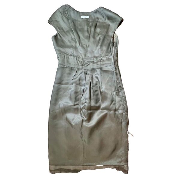 Badgley Mischka Tan Sparkle Metallic Tweed Cap Sleeve Midi Dress sz XS(0-2) - Picture 9 of 12